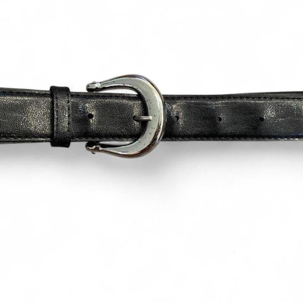 Black leather belt with silver